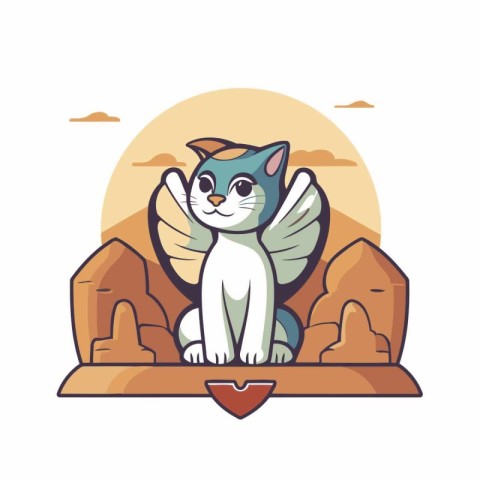 Cute cartoon cat with wings. Vector illustration in flat style.