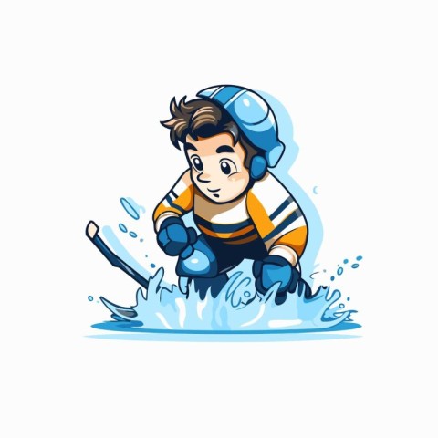 Cartoon ice hockey player. Vector illustration isolated on white