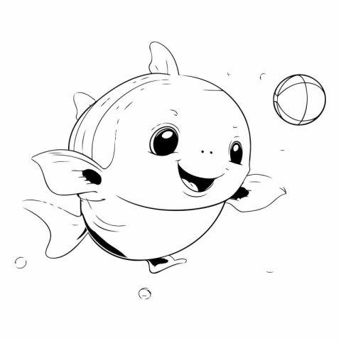 Cartoon fish with a ball. Vector illustration on a white backgro