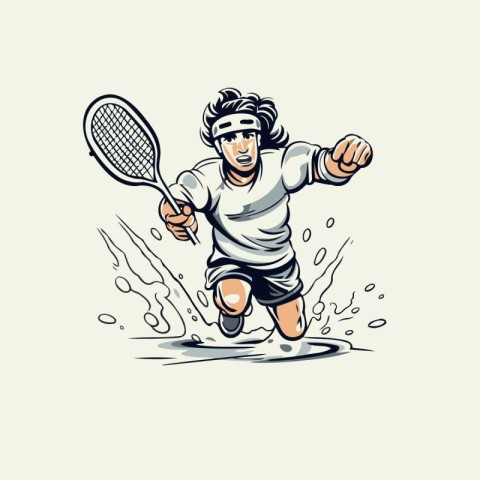 Tennis player. Vector illustration on white background. Design e