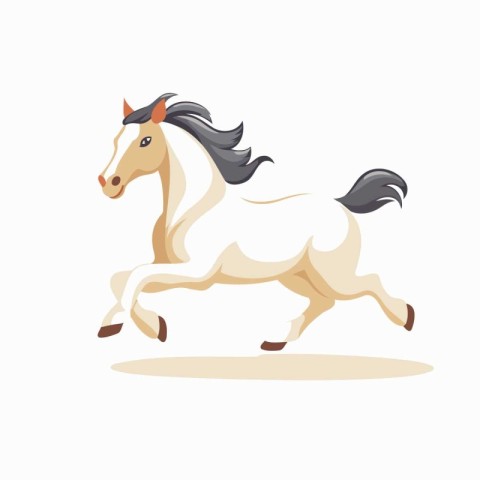 White horse running. cartoon vector Illustration isolated on a w