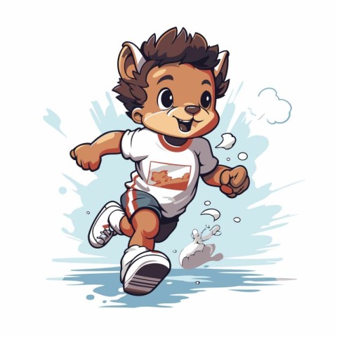 Funny cartoon little boy in sportswear running. Vector illustrat