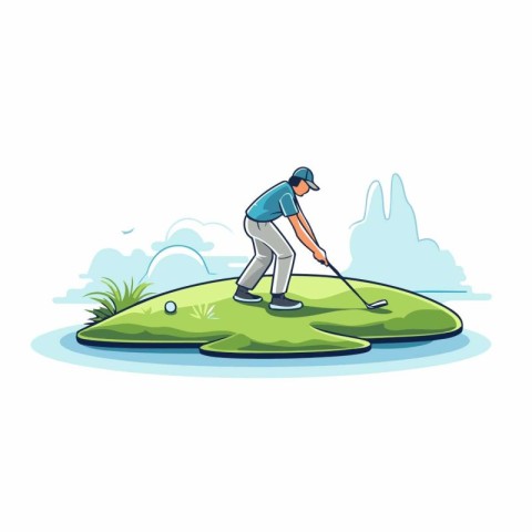 Golfer on the golf course. Flat style vector illustration.