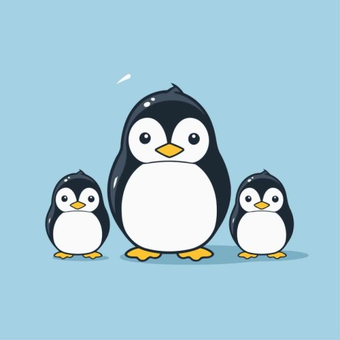 Penguin family. Vector illustration. Cute cartoon penguin.