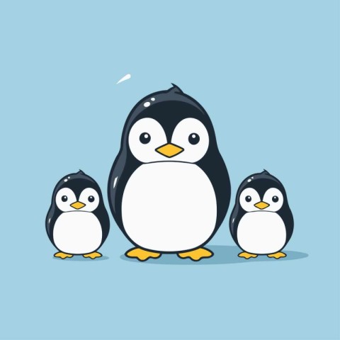 Penguin family. Vector illustration. Cute cartoon penguin.