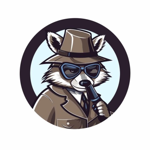 Vector illustration of a raccoon gangster wearing hat and sungla