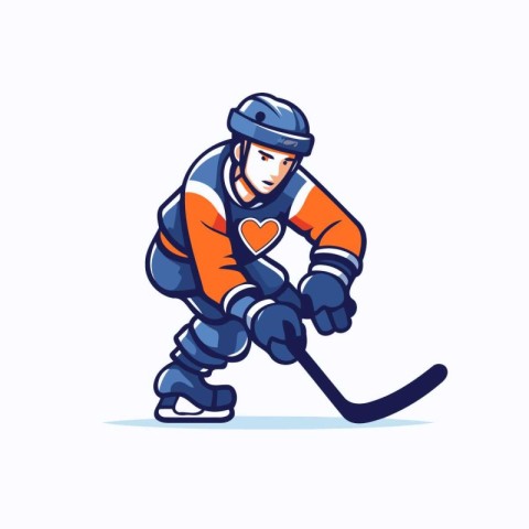 Hockey player with a stick. Vector illustration in cartoon style