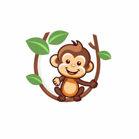 Cute monkey cartoon vector illustration on white background. Ani