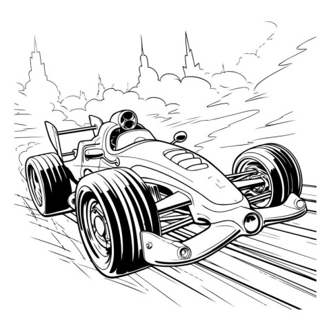 illustration of a vintage race car on the race track. sketch for