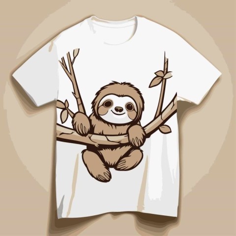 Cute cartoon sloth on t-shirt. Vector illustration.