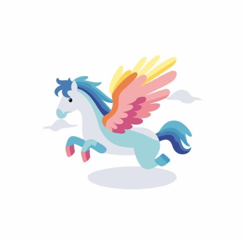 Unicorn flying in the sky. Cartoon vector illustration isolated