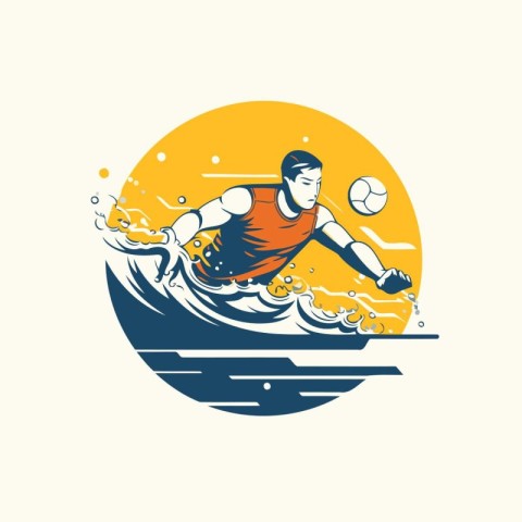 Soccer player with ball on the background of the sea. vector ill