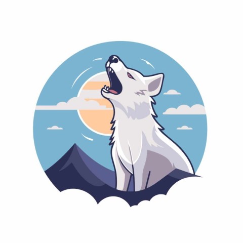 Vector illustration of a wolf howling on the background of the m