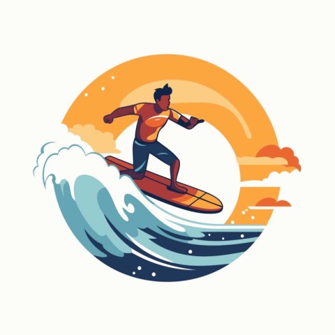 Surfer on the waves. Vector illustration in a flat style.