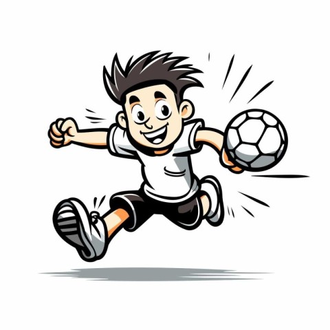 Cartoon soccer player running with ball isolated on white backgr