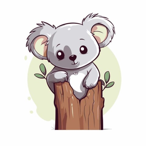 Cute koala cartoon sitting on a tree stump. Vector illustration.