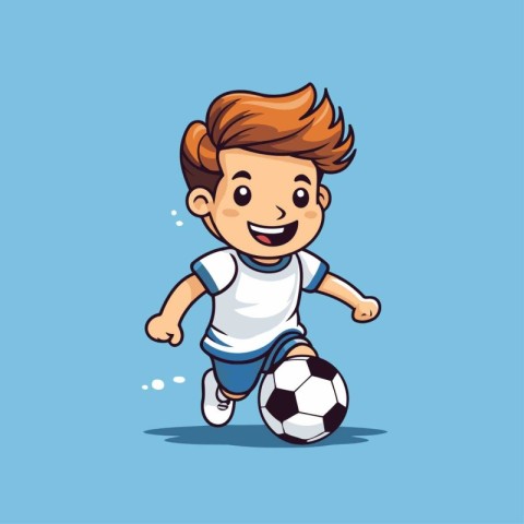 Cartoon boy playing soccer. Vector illustration of a cartoon boy