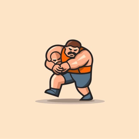 Cartoon fat man holding his baby in his arms. Vector illustratio