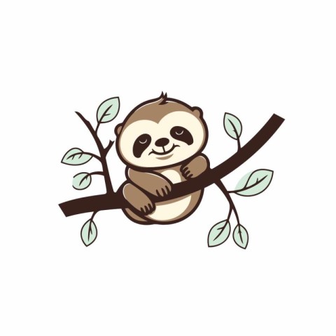 Cute cartoon sloth sitting on a tree branch. Vector illustration