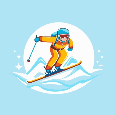 Skiing man. Vector illustration of a skier in a helmet and goggl