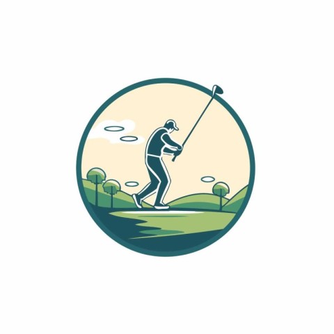 Golf club logo. Vector illustration of a golf player playing gol