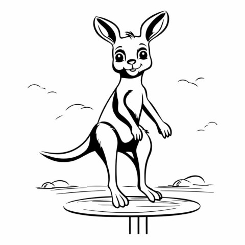 Kangaroo Cartoon Illustration - Black and White Tattoo Style