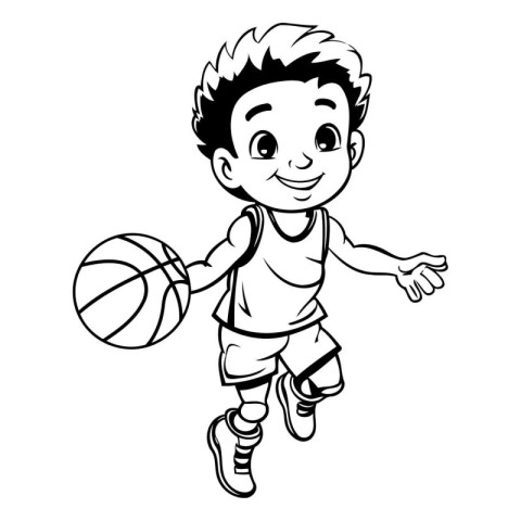 Boy playing basketball cartoon isolated vector illustration grap