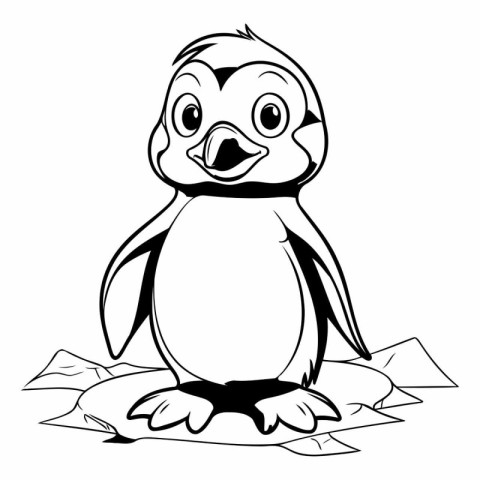 Penguin - black and white vector illustration for coloring book.