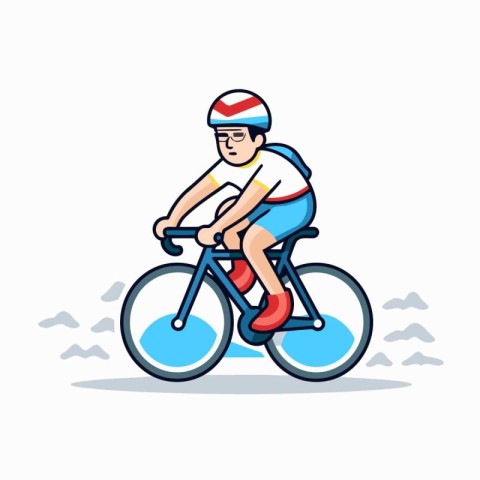 Cyclist in helmet riding bicycle. Vector illustration in flat st