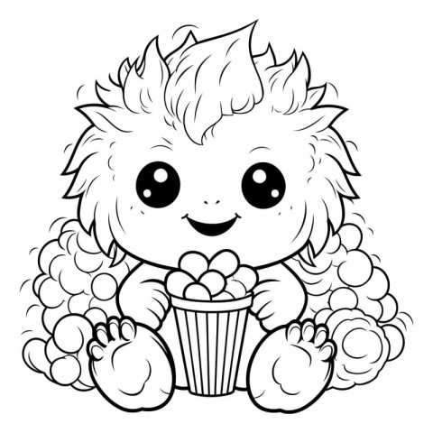 Cute hedgehog with popcorn. Vector illustration for coloring boo