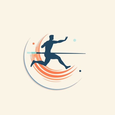 Athletic man running with a javelin. Vector illustration