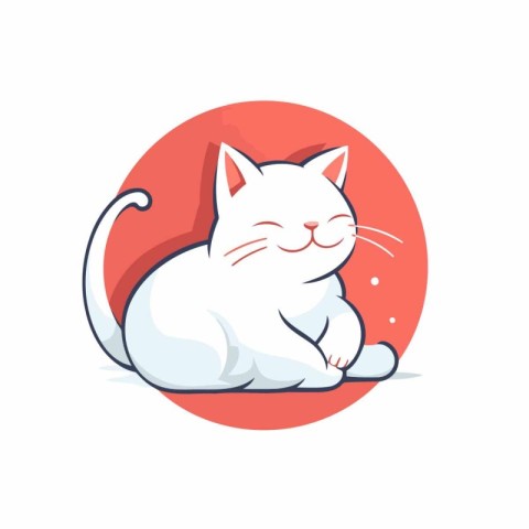 Cute white cat sitting on the floor. Vector illustration in cart