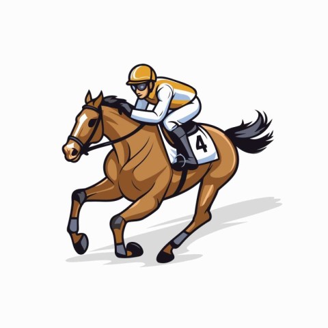 Illustration of a jockeys riding a race horse on white backgroun