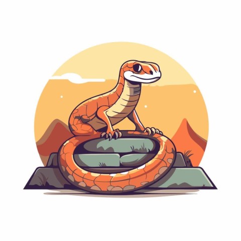 Cute snake in the desert. Vector illustration. Cartoon style.