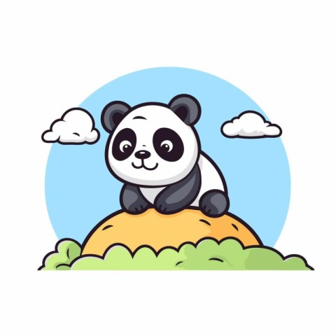 Cute panda sitting on the grass. Vector illustration in cartoon