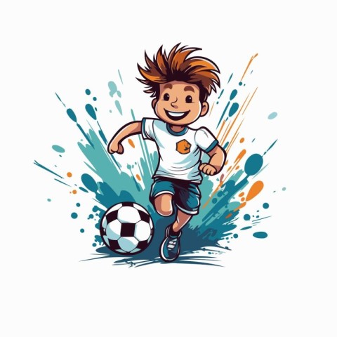 Soccer player with ball and splashes. Vector illustration on a w