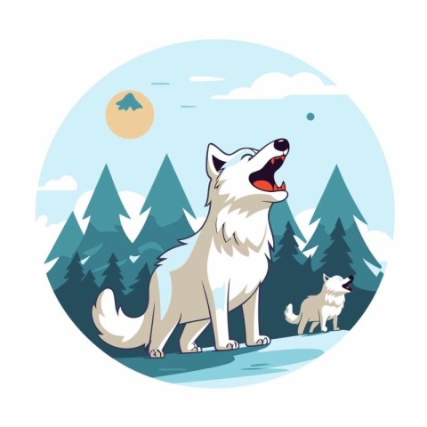 Vector illustration of a wolf and a dog in the forest. Cartoon s