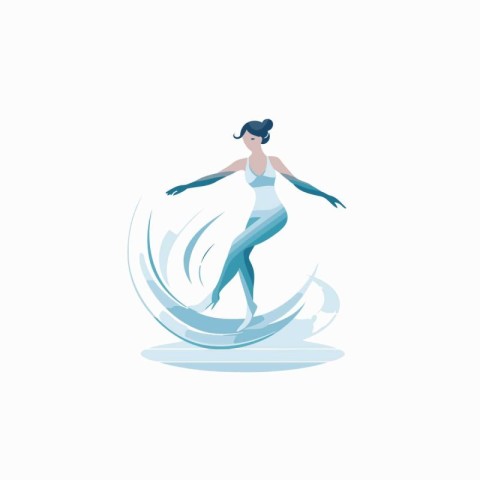 Surfer girl in the ocean. Vector illustration. Flat design.