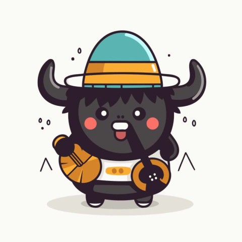 Cute cartoon devil in a hat. Vector illustration in flat style.