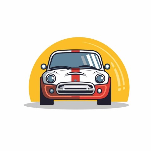 Vector illustration of a red car on a background of yellow circl