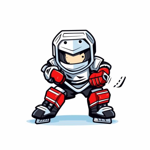 Ice hockey player in helmet and gloves. Vector illustration on w