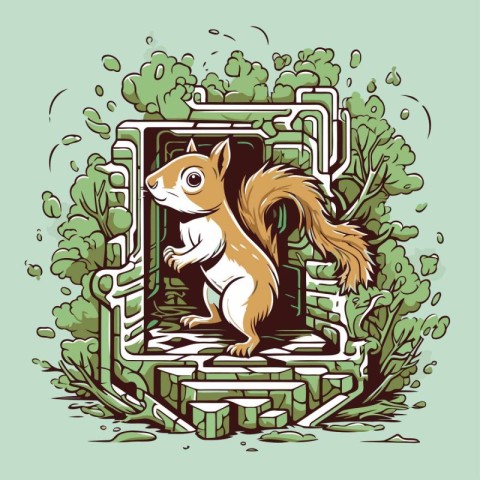 Squirrel in the forest. Vector illustration of squirrel in the f