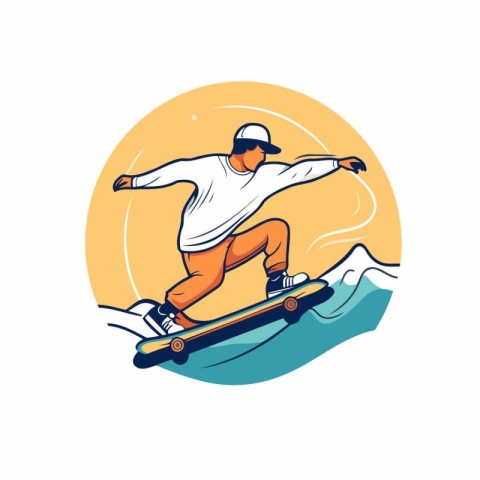 Skateboarder riding on a snowboard. Vector illustration.