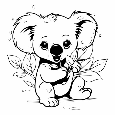 Cute koala with leaves. Vector illustration for coloring book.