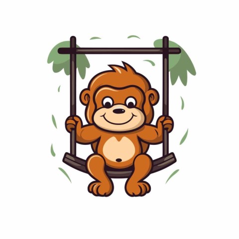 Cute monkey sitting on swing vector Illustration on a white back