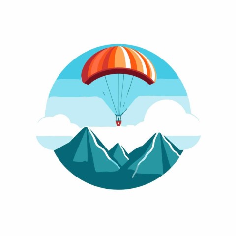 Parachute flying in the sky. Vector illustration in flat style