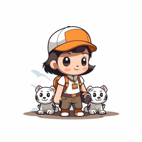 Cute little boy with his pets on a white background. Vector illu