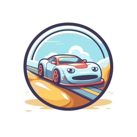 Vector illustration of a sports car on the road in a circle shap