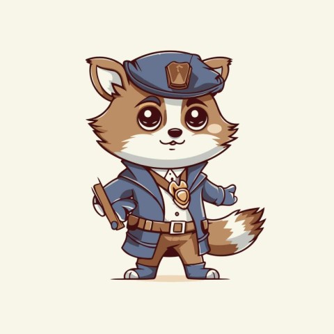 Cute cartoon fox dressed as a police officer. Vector illustratio