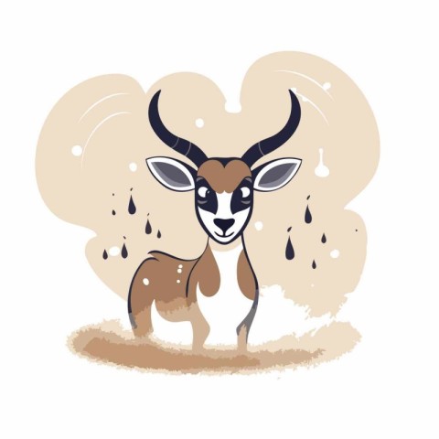 Gazelle in the rain. Vector illustration in cartoon style.